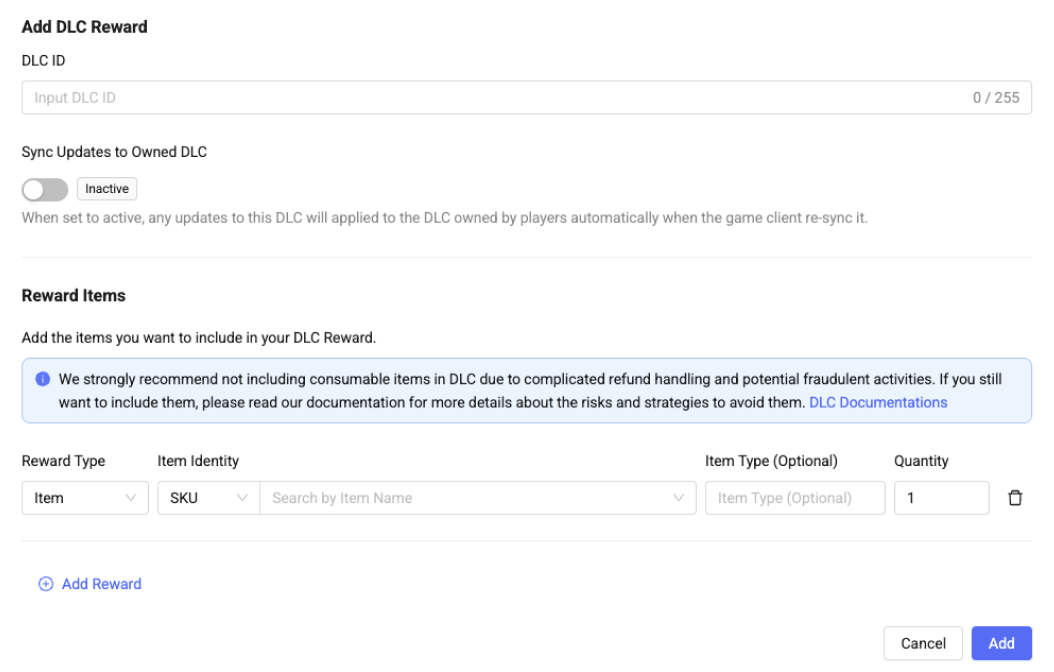 Add DLC form