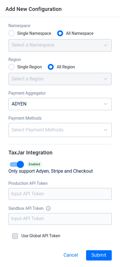 add new configuration for Adyen