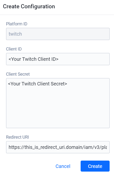 Twitch Create Configuration