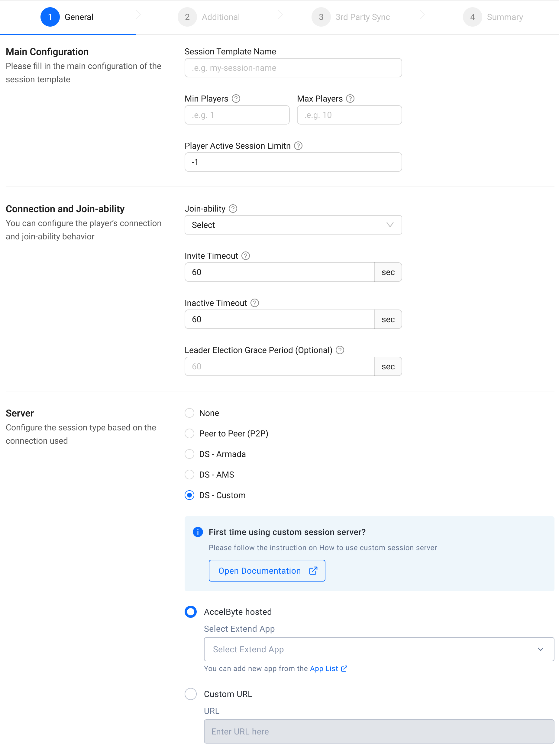 Image shows session template configuration to select a custom DS app