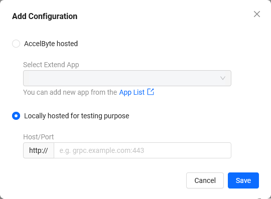 Image shows the modal for adding Cloud Save overridable configuration