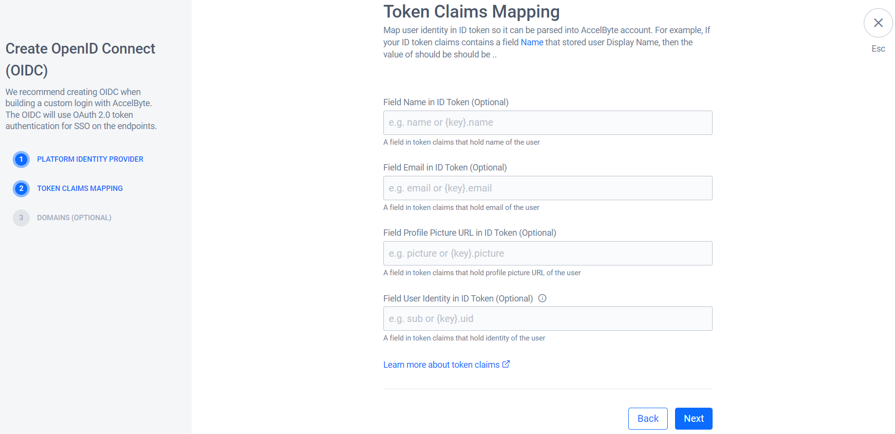 Image hows the Token Claims Mapping form