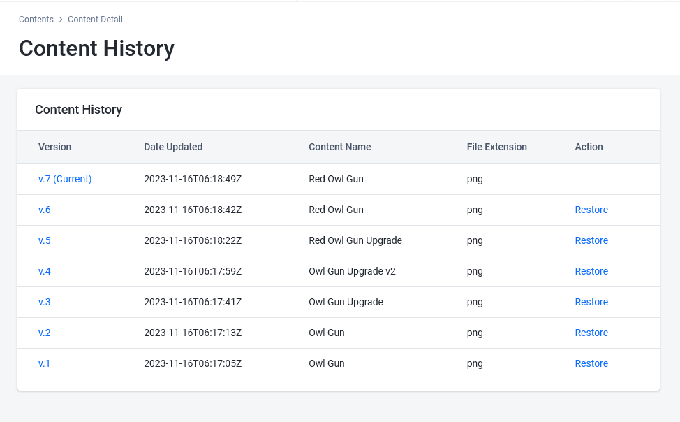 Content history page