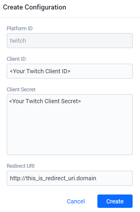 Twitch Create Configuration