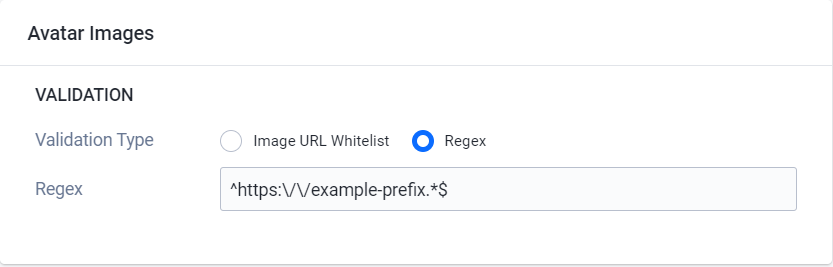 Image shows avatar image URL validation with regex