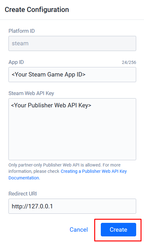 AGS Admin Portal fill in Steam SDK API key