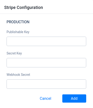 fill out configuration for Stripe