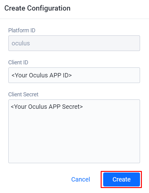 Image shows the Create Configuration form