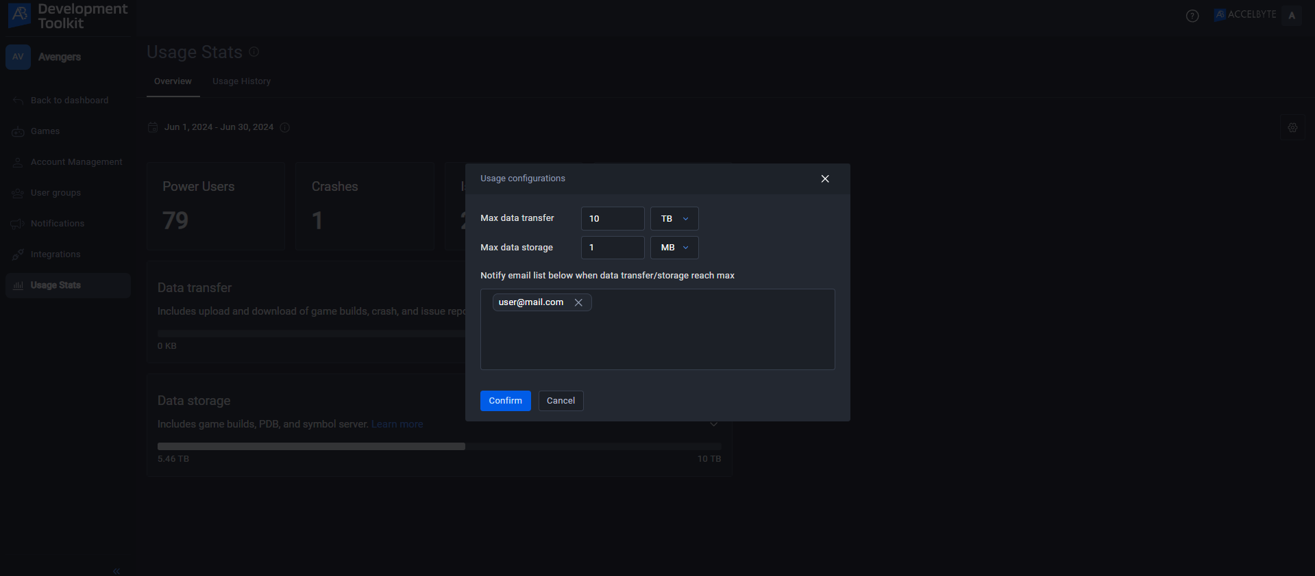 Configure usage limit