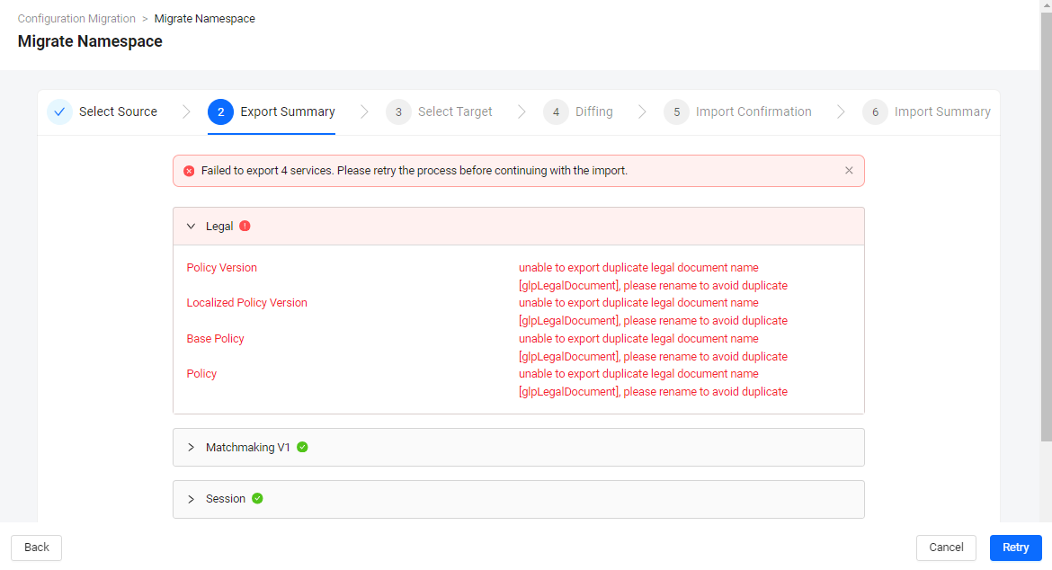 Export summary failed module