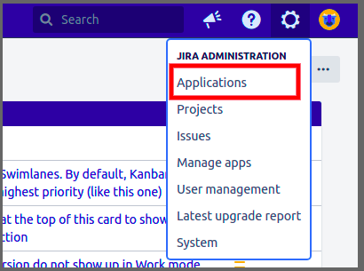 Applications in the Jira administration panel