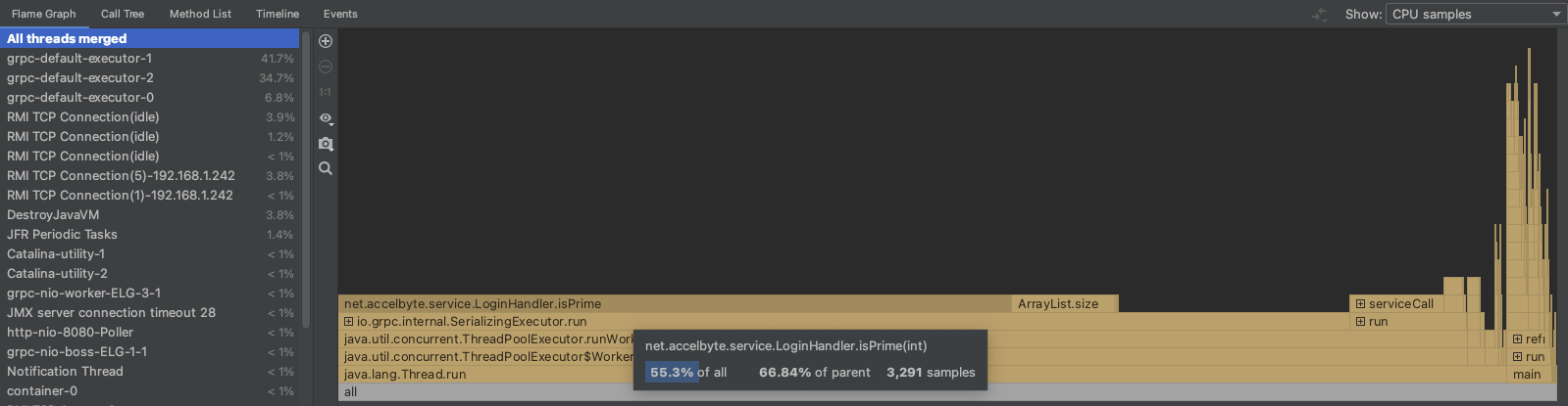 IntelliJ Profiler CPU Samples - Flame Graph