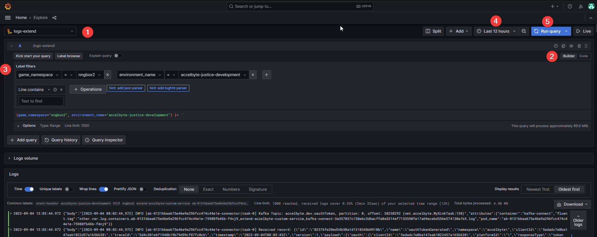 Service extension basic query grafana logs