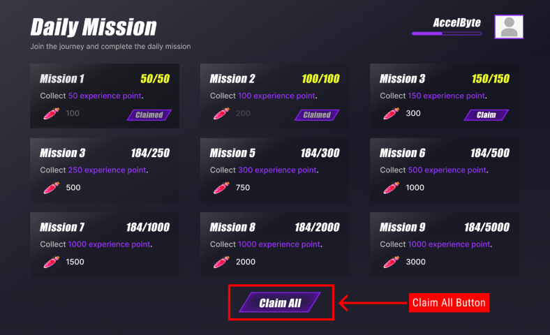 Example of Claim all reward goal UI implementation