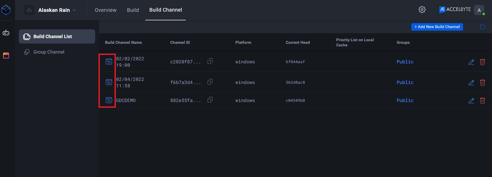 Build channel history