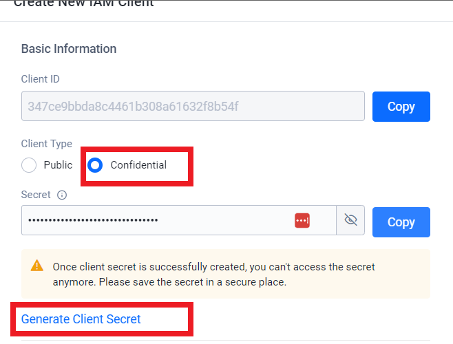 Client type and client secret