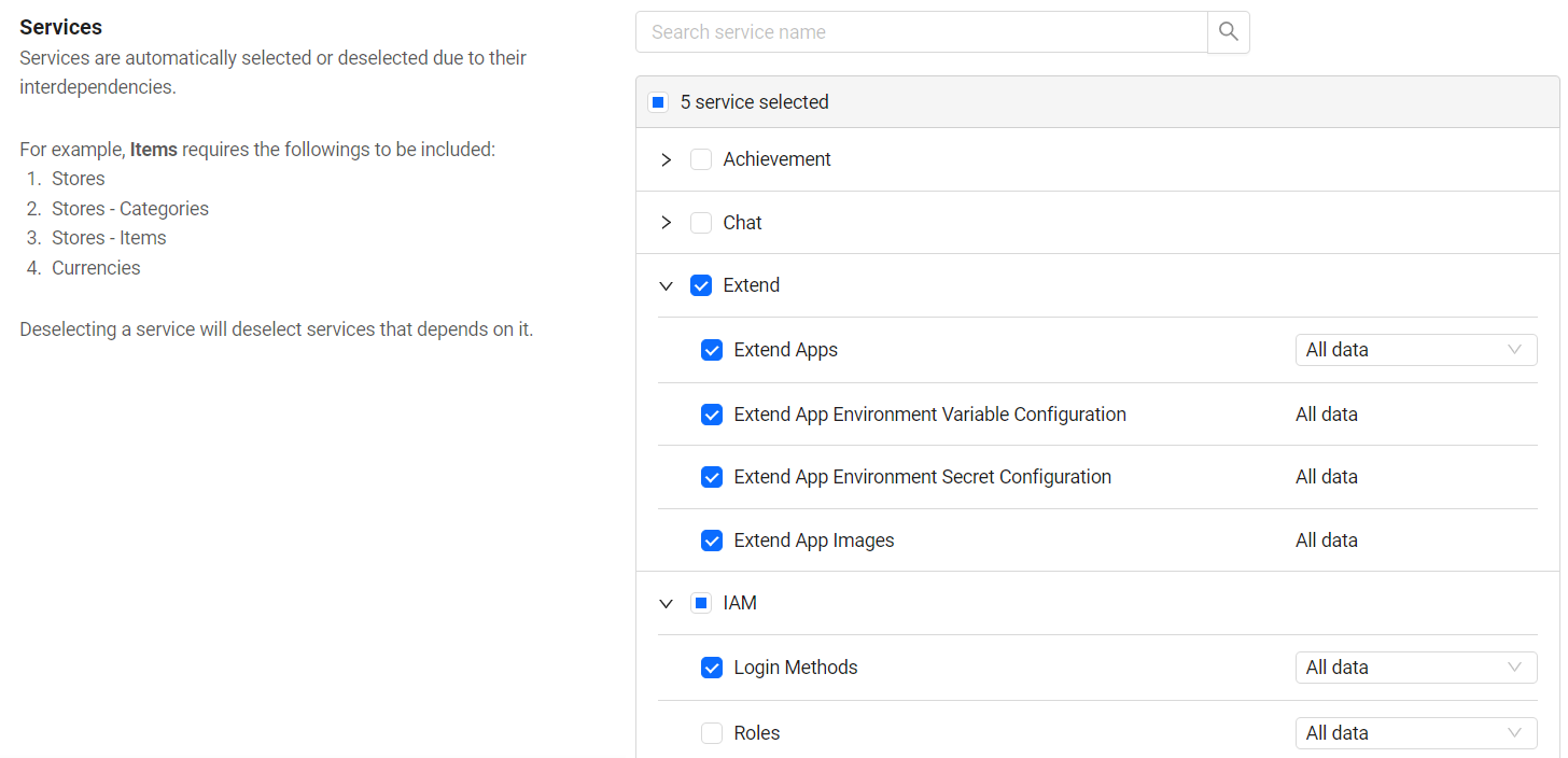 Extend service select source step