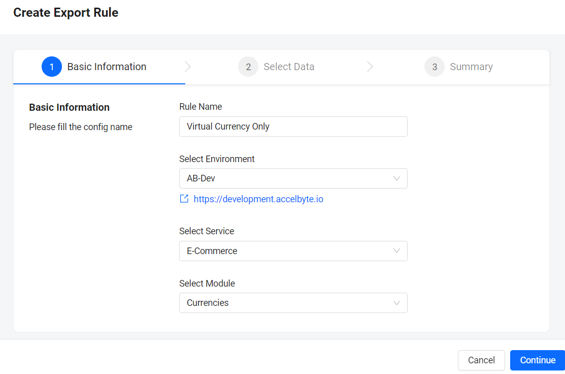 Sample export rule configuration