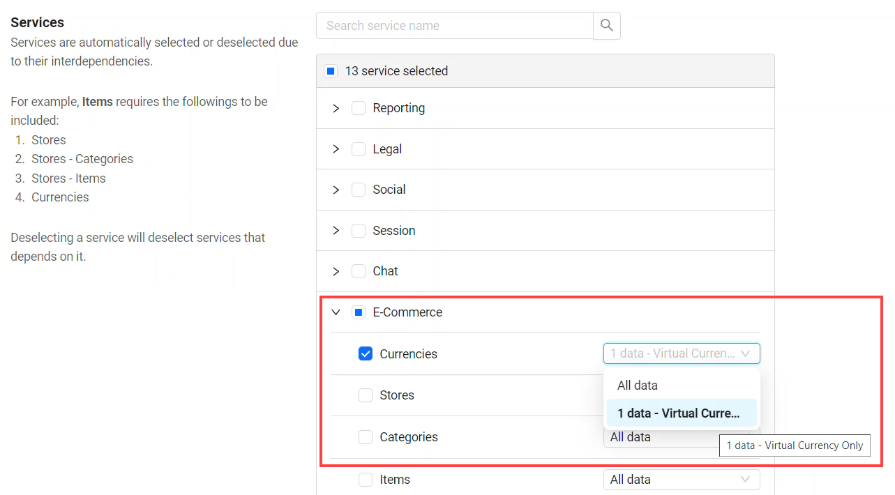 Sample export rule selected in configuration migration