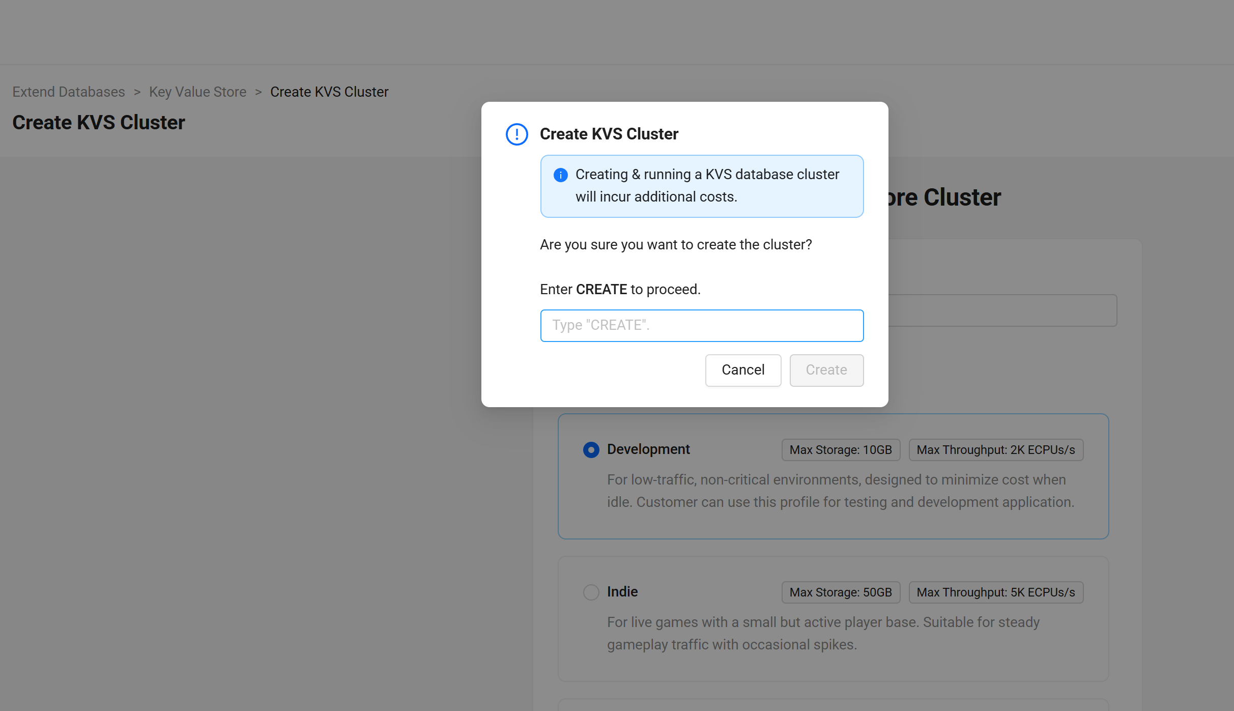 Key Value Store create modal confirmation