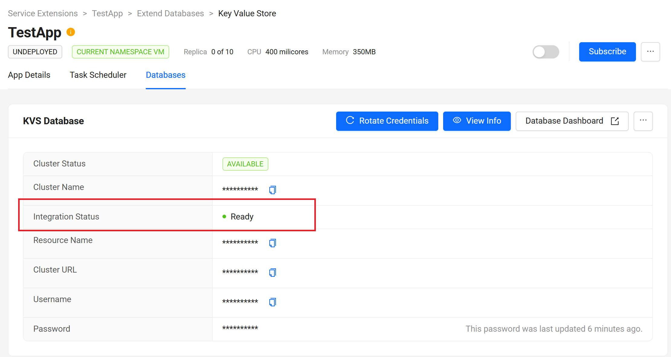 Key Value Store integration status ready
