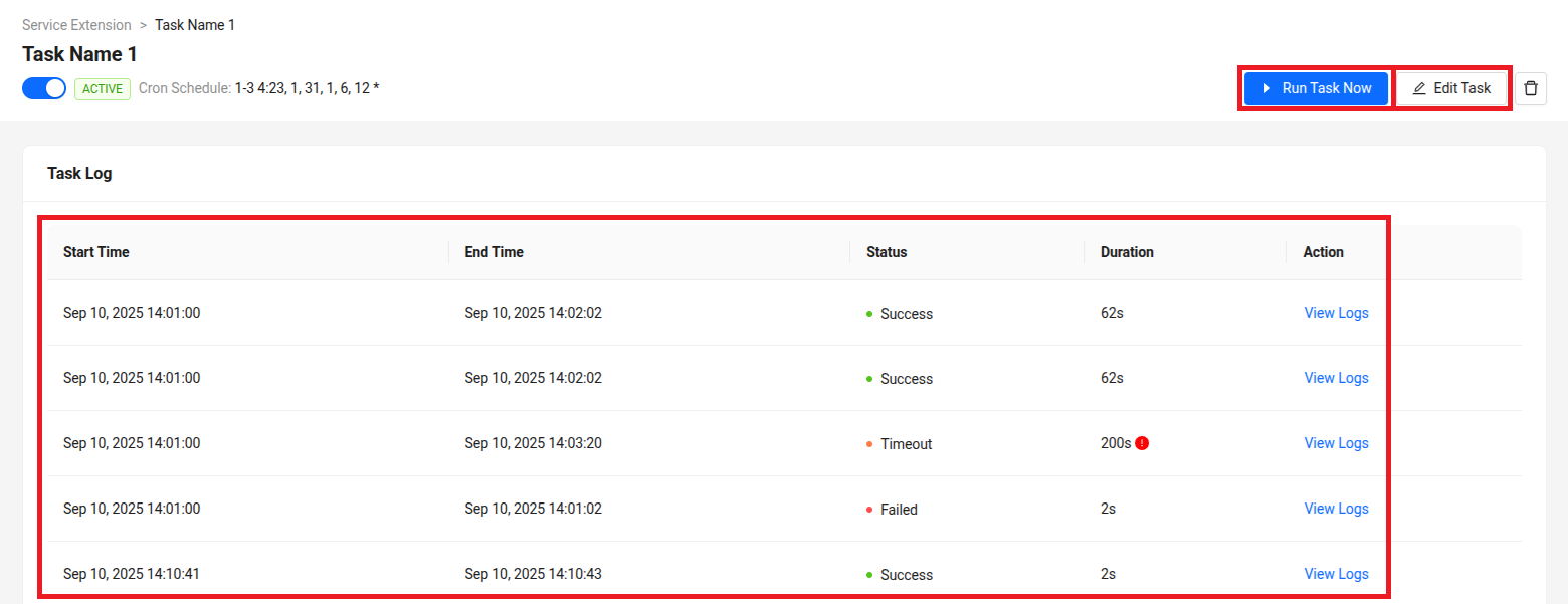Task scheduler tab with tasks