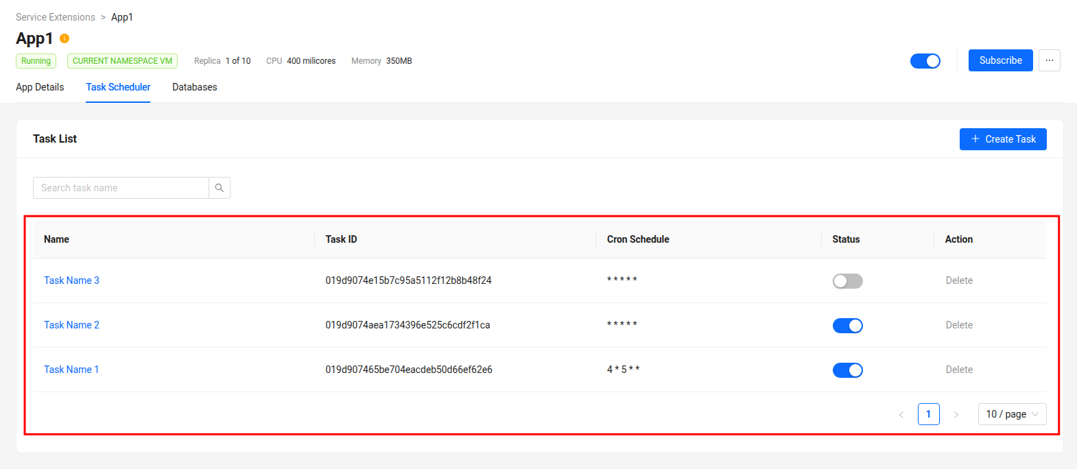 Task scheduler tab with tasks