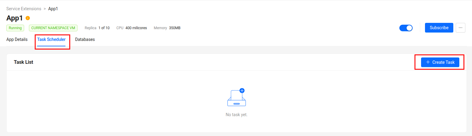 Task scheduler tab with no task yet