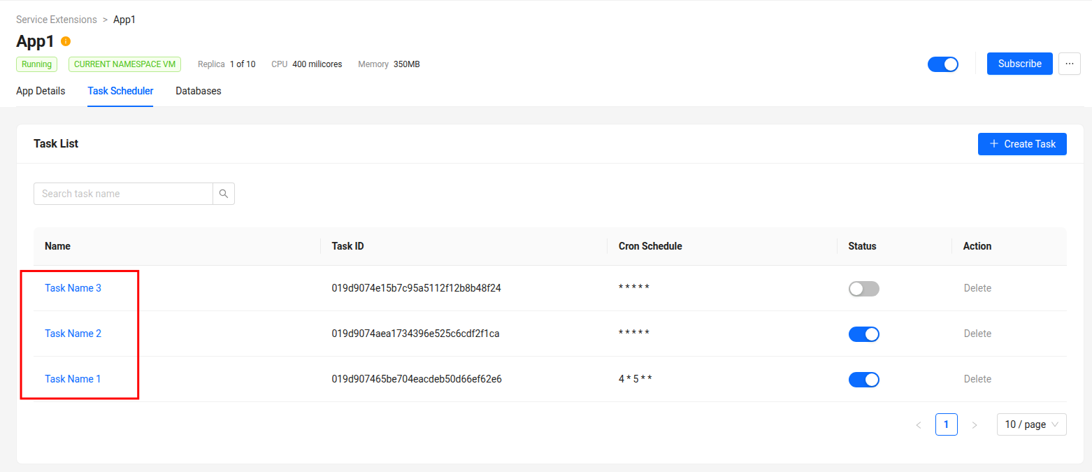 Task scheduler tab with tasks
