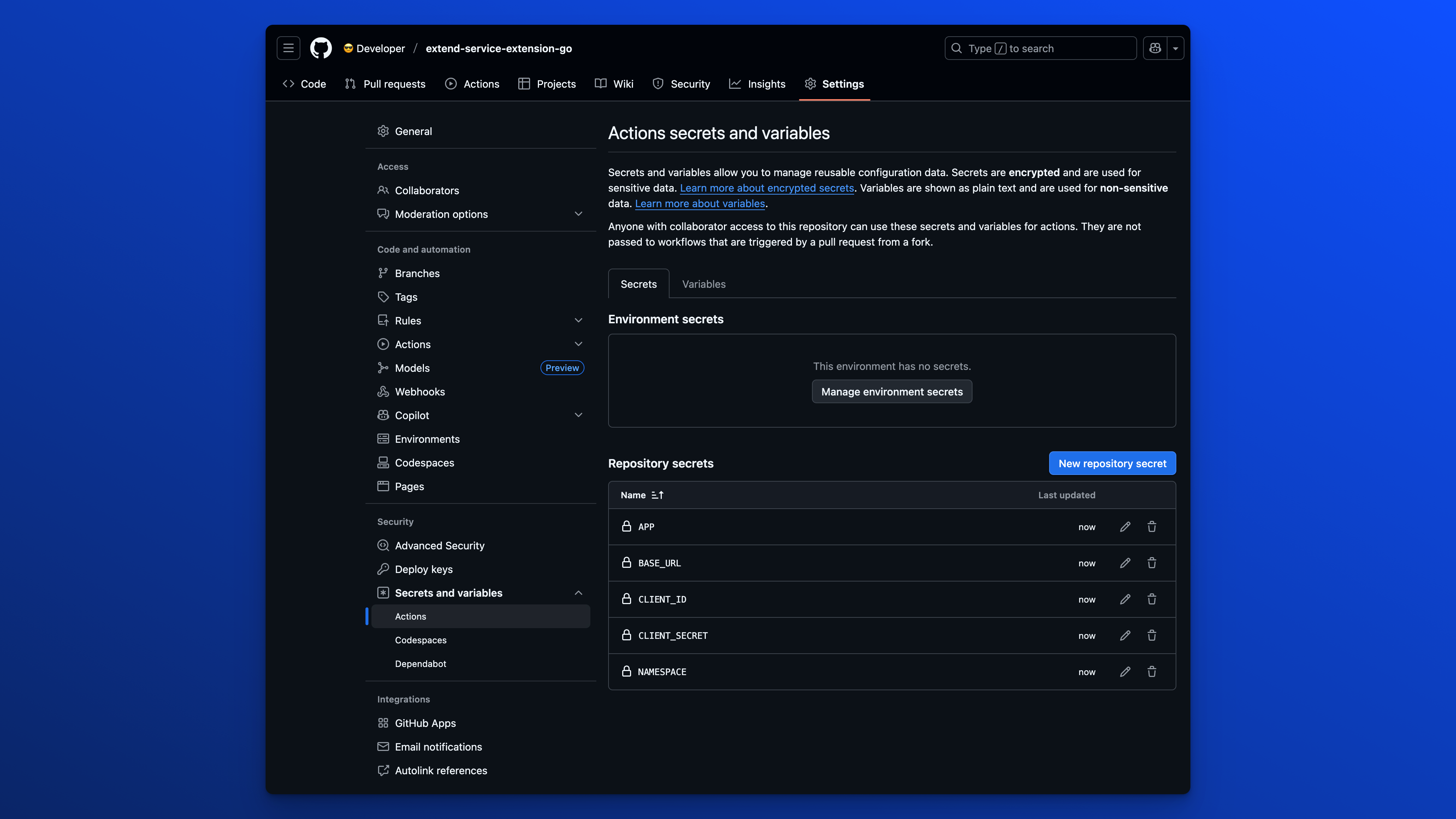 Secrets and Variables