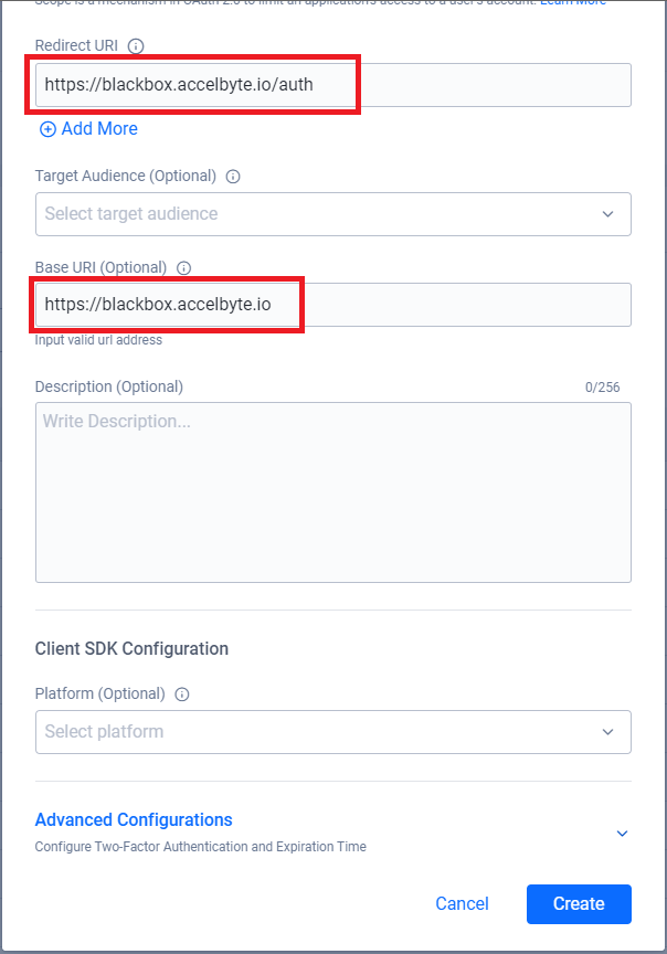 Fill redirect uri and base uri