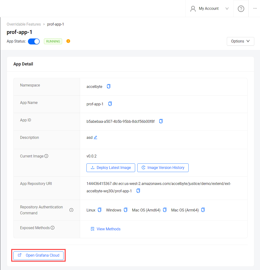 Image shows Grafana Cloud access url from admin portal