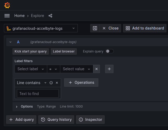 Image shows adding queries to Grafana Cloud for logs