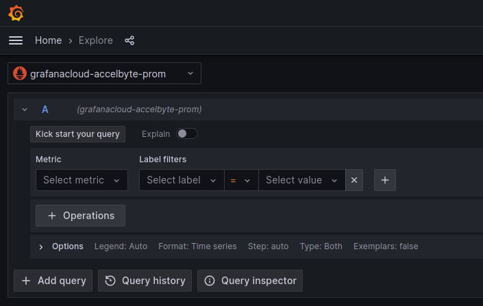 Image shows adding queries to Grafana Cloud for metrics