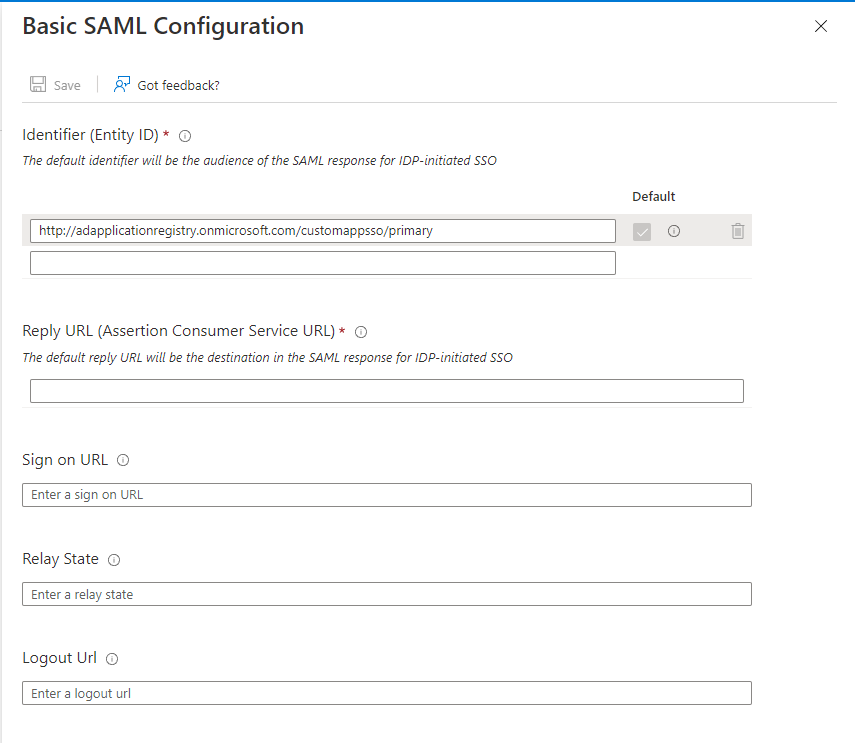 Basic SAML Integration page
