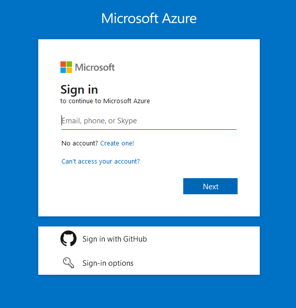 Microsoft Azure sign in page