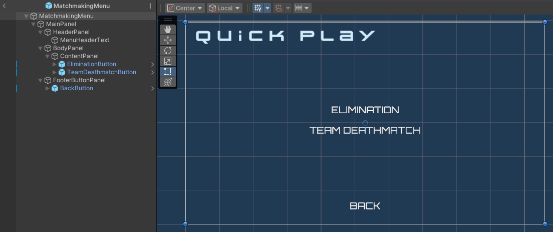 Matchmaking menu preview Unity Byte Wars quick match dedicated server