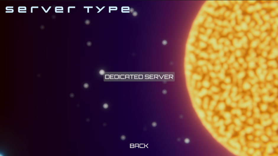 Preview of select server type state Unity Byte Wars quick match dedicated server