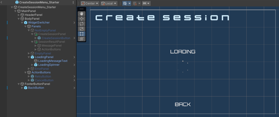 CreateSessionMenu_Starter loading state preview image Unity Byte Wars session essentials