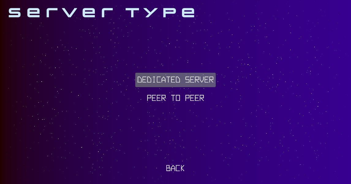 Preview of select server type state Unity Byte Wars quick match dedicated server