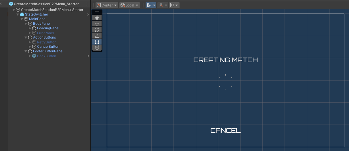 Create match session P2P menu create match state preview Unity Byte Wars joinable sessions peer-to-peer