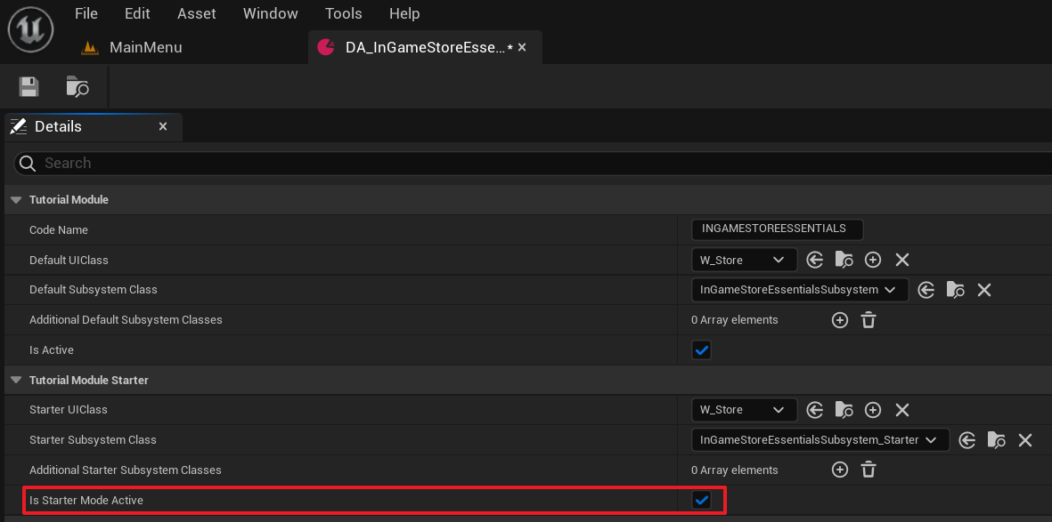 Data Asset changes preview Unreal Byte Wars In-game Store Essentials