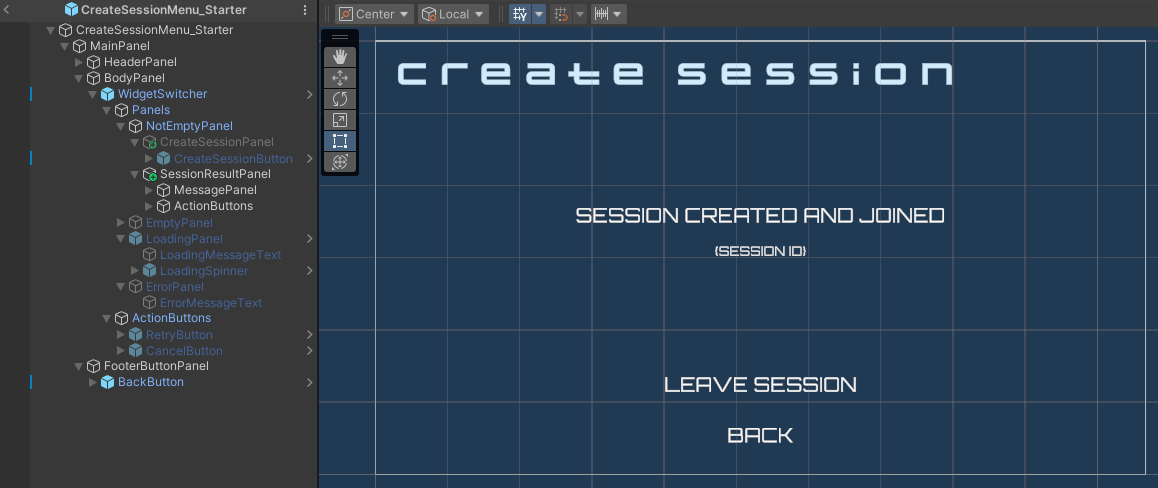 CreateSessionMenu_Starter success state preview image Unity Byte Wars session essentials