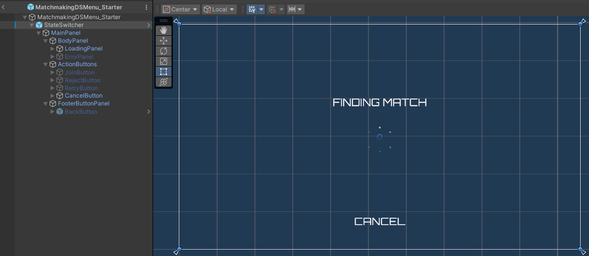 Matchmaking DS menu finding match state preview Unity Byte Wars quick match dedicated server