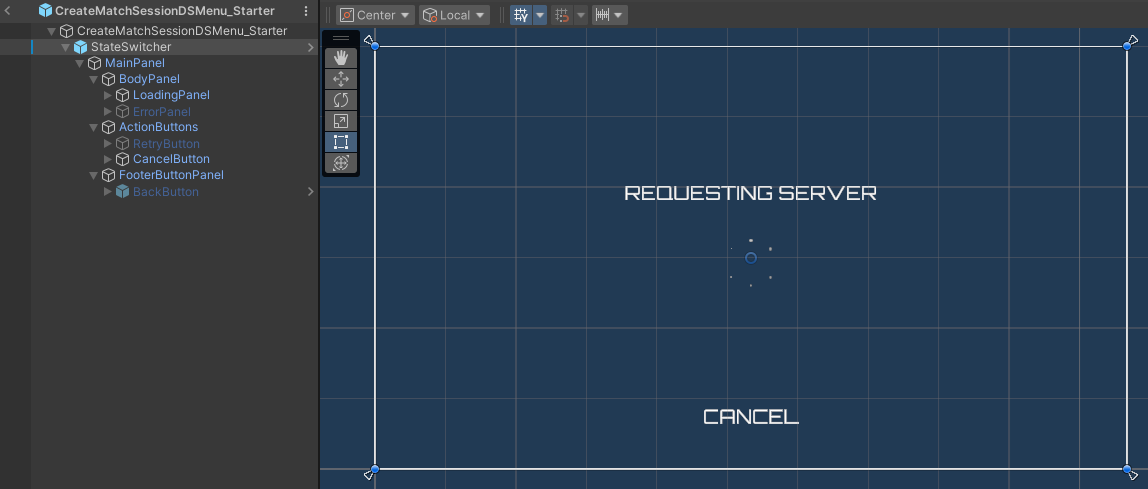 Create match session DS menu requesting server state preview Unity Byte Wars joinable sessions dedicated server
