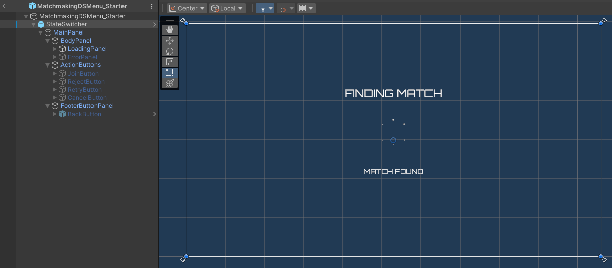 Matchmaking DS menu match found state preview Unity Byte Wars quick match dedicated server