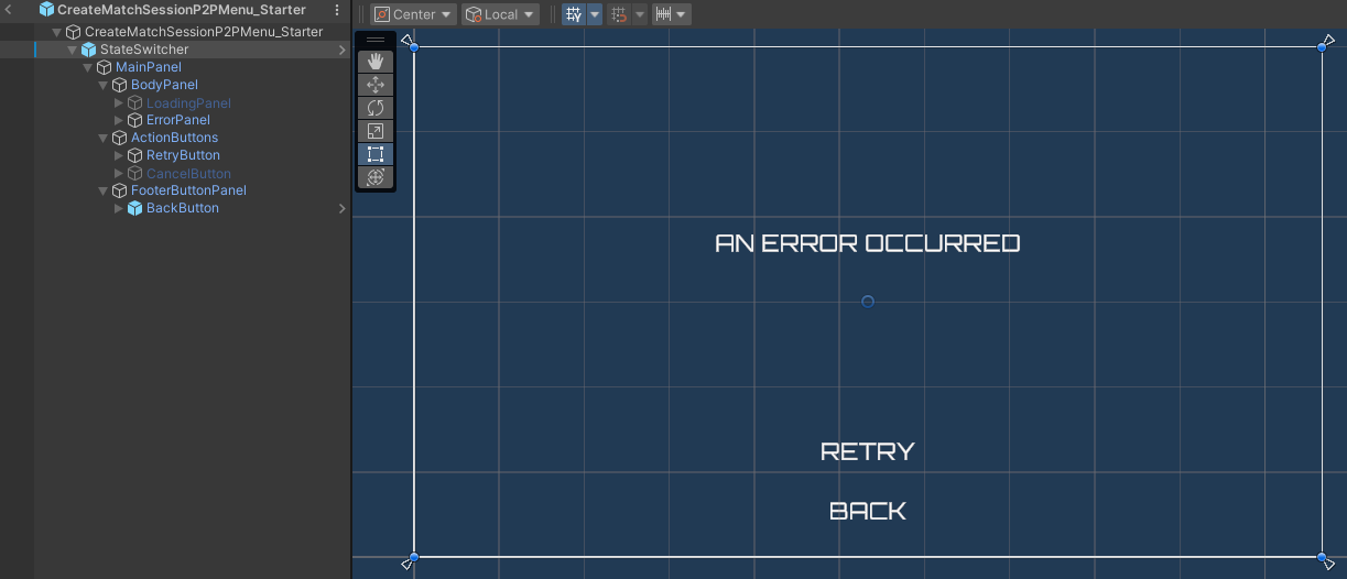 Create match session P2P menu error state preview Unity Byte Wars joinable sessions peer-to-peer