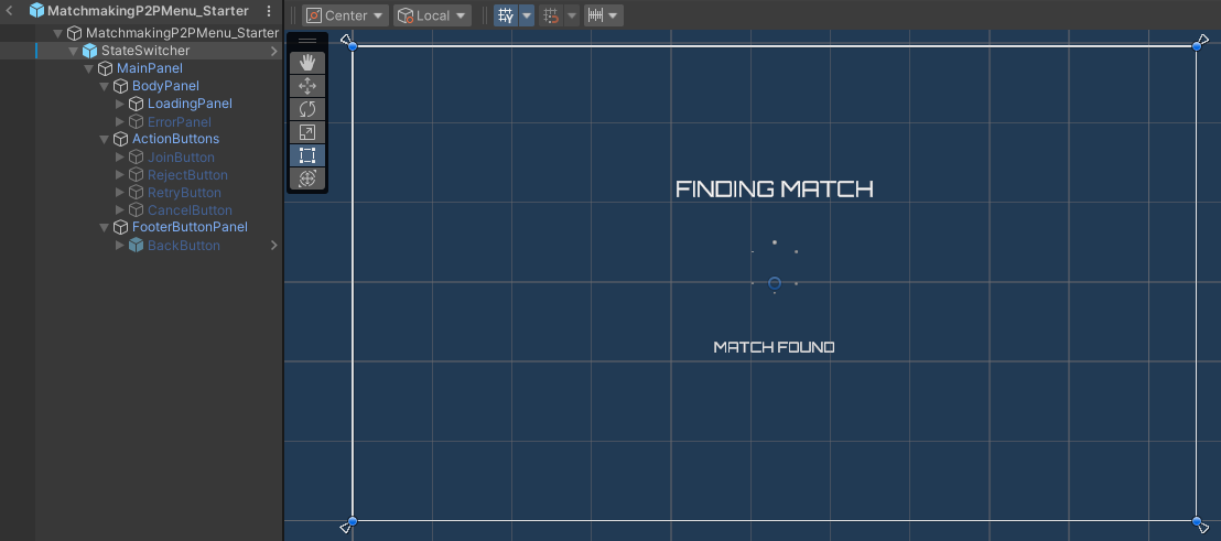 Matchmaking P2P menu match found state preview Unity Byte Wars quick match peer-to-peer