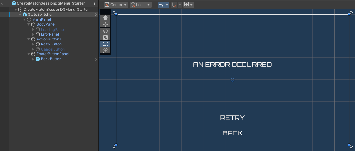 Create match session DS menu error state preview Unity Byte Wars joinable sessions dedicated server