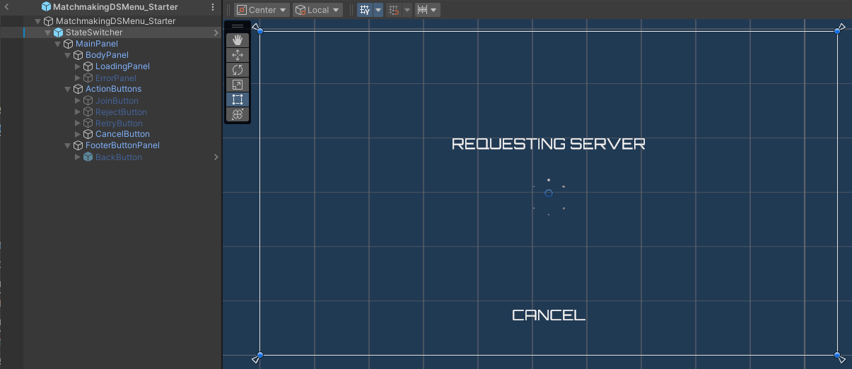 Matchmaking DS menu requesting server state preview Unity Byte Wars quick match dedicated server